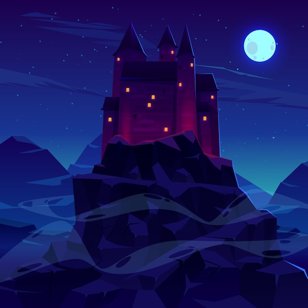 Free Vector mysterious medieval castle with stone towers spires 