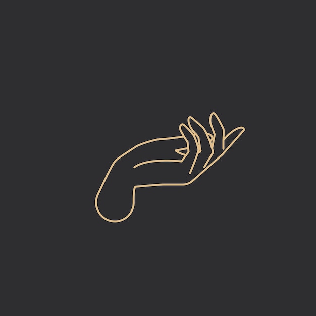 Mystic palm hand  golden linear drawing on black