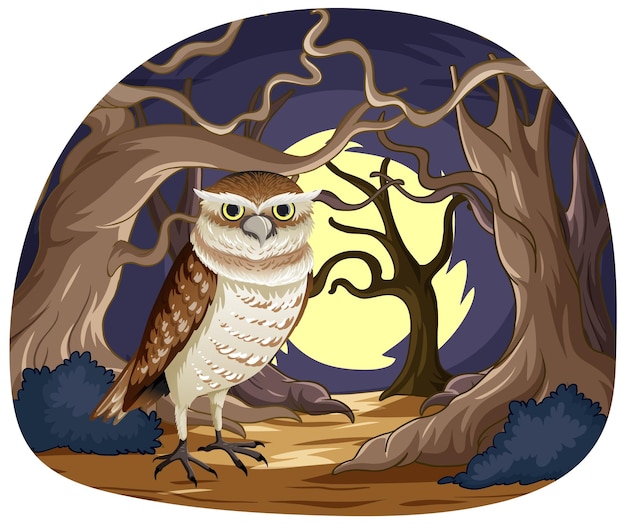 Mystical Owl in Moonlit Forest