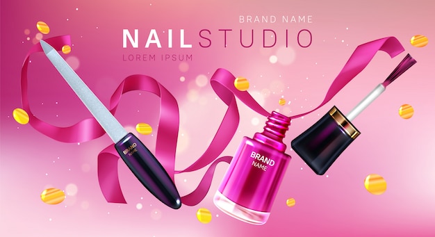 Free Vector nail studio, manicure salon brand poster