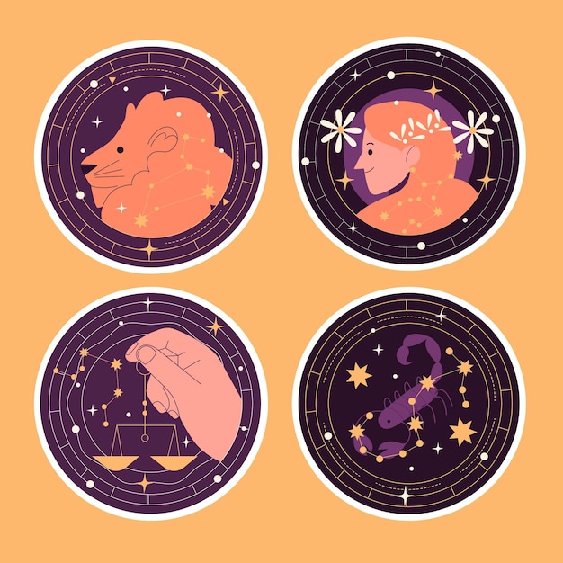 Naive astrological sign sticker collection