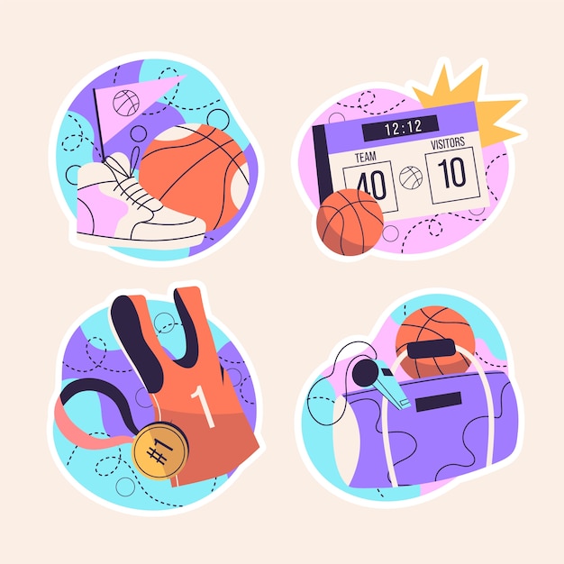 Free Vector naive basketball stickers collection