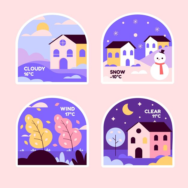 Naive cartoon weather sticker set