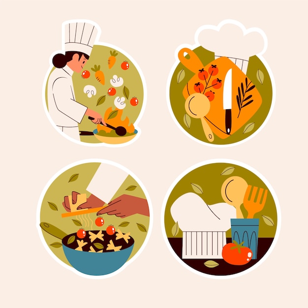 Free Vector naive chef stickers collection