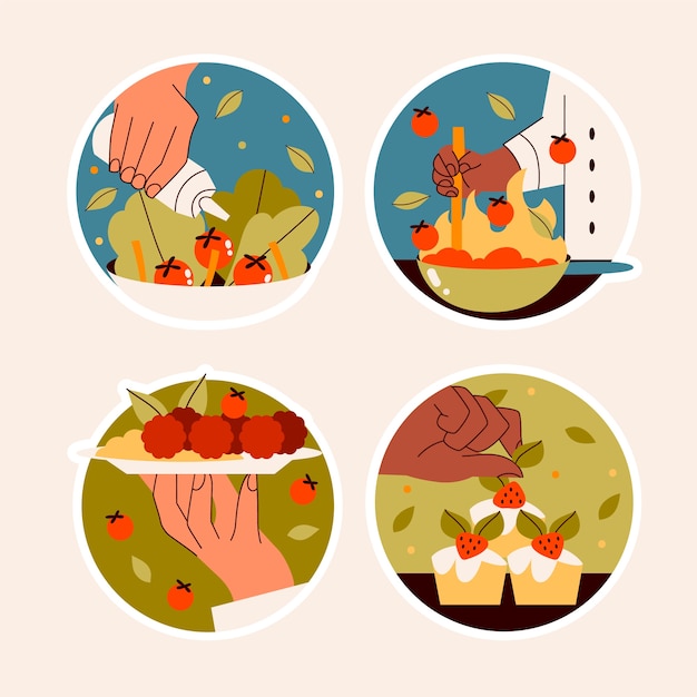 Free Vector naive chef stickers collection