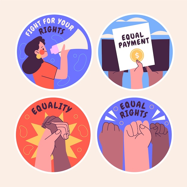 Free Vector naive civil rights stickers collection