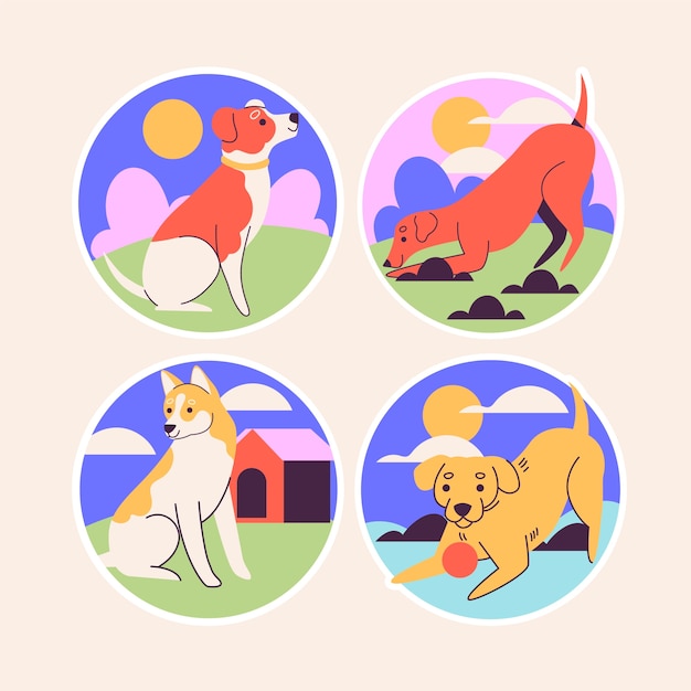 Free Vector naive dog stickers collection