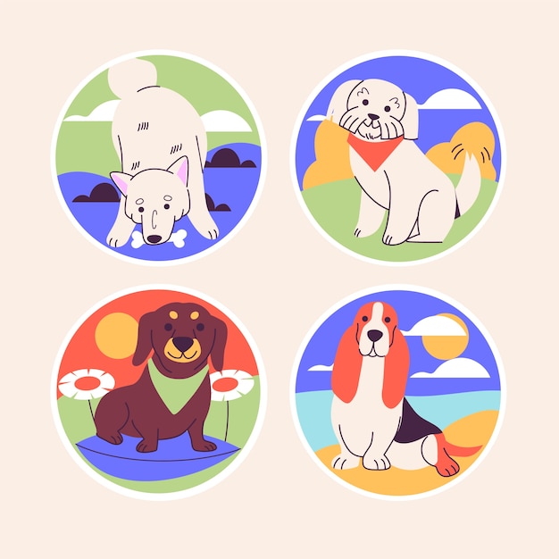 Free Vector naive dog stickers collection