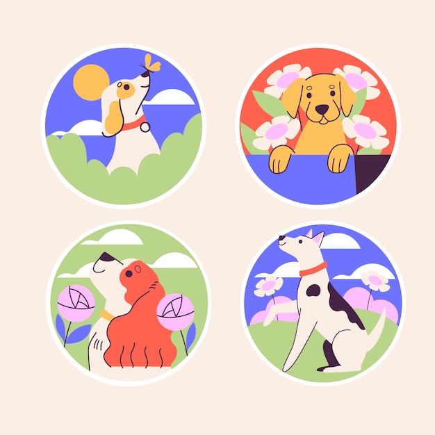 Free Vector naive dog stickers collection