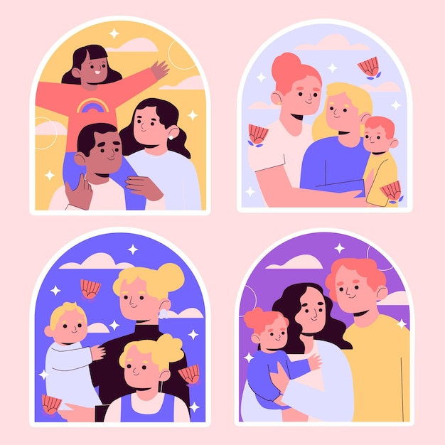 Free Vector naive family sticker pack