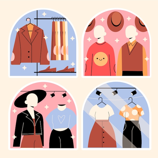 Free Vector naive fashion shop stickers