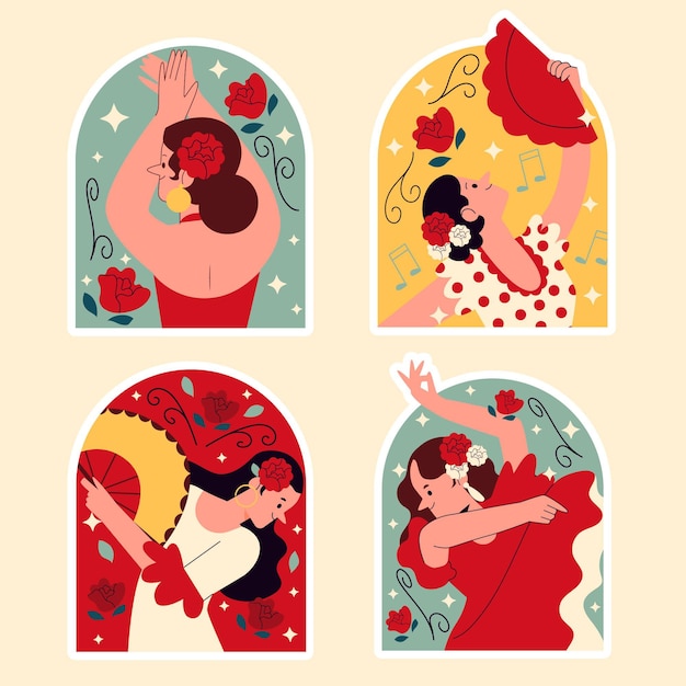 Free Vector naive flamenco dancers stickers