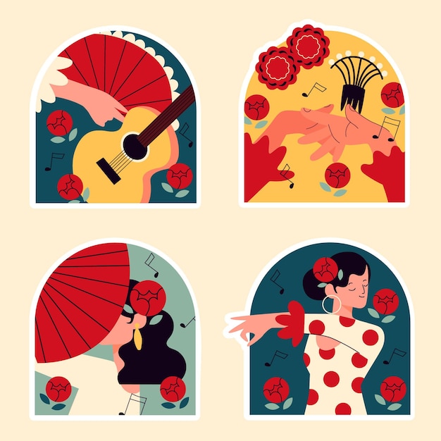 Free Vector naive flamenco dancers stickers