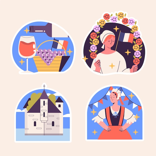 Free Vector naive france stickers collection