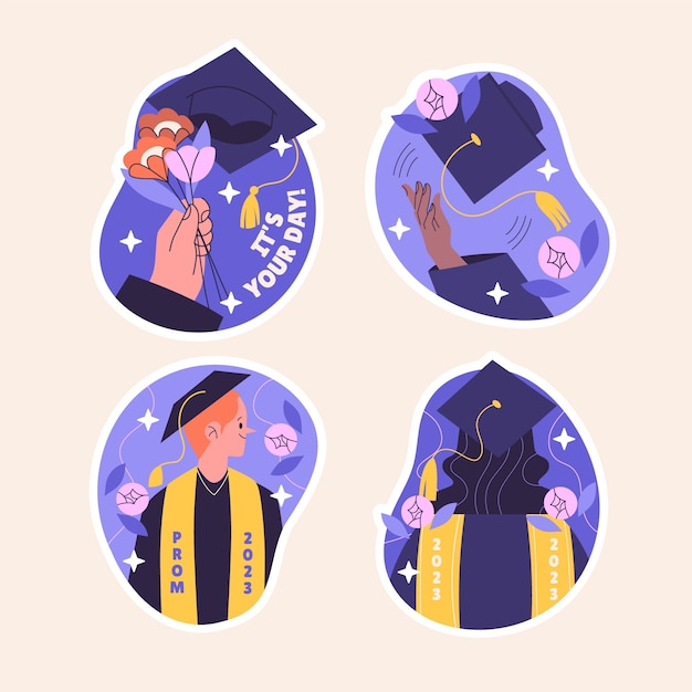 Free Vector naive graduation stickers collection