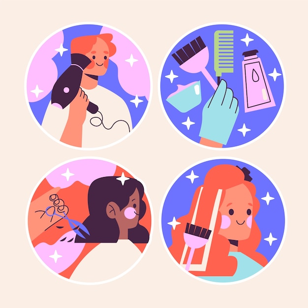 Free Vector naive hairdresser stickers collection