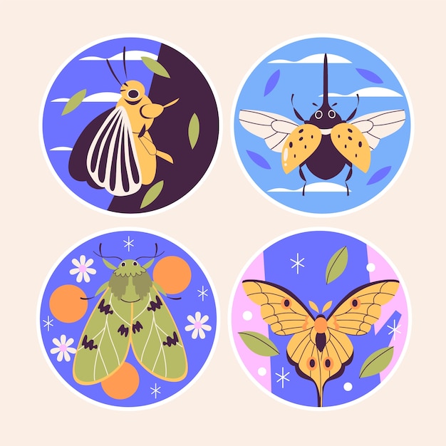 Free Vector naive insects and bugs stickers collection