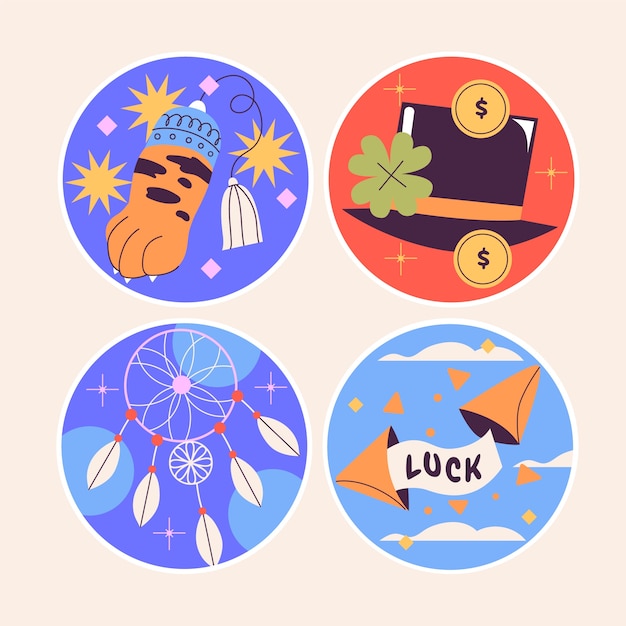 Free Vector naive luck stickers collection