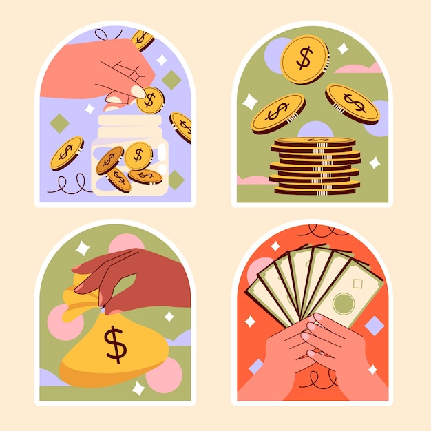 Free Vector naive money stickers collection