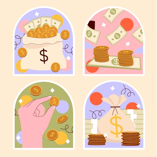 Free Vector naive money stickers collection