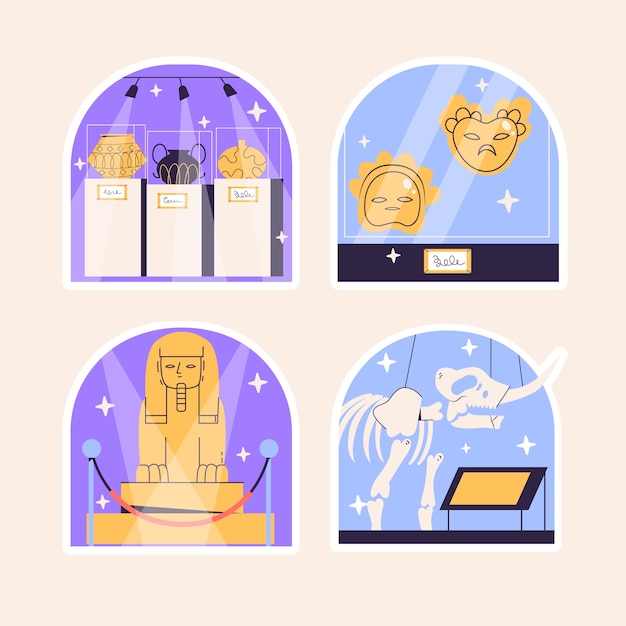 Free Vector naive museums stickers collection