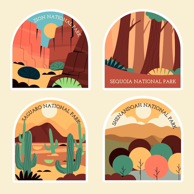 Free Vector naive national park stickers collection