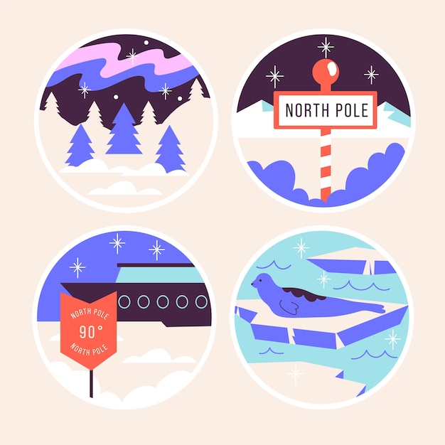 Free Vector naive north pole stickers collection