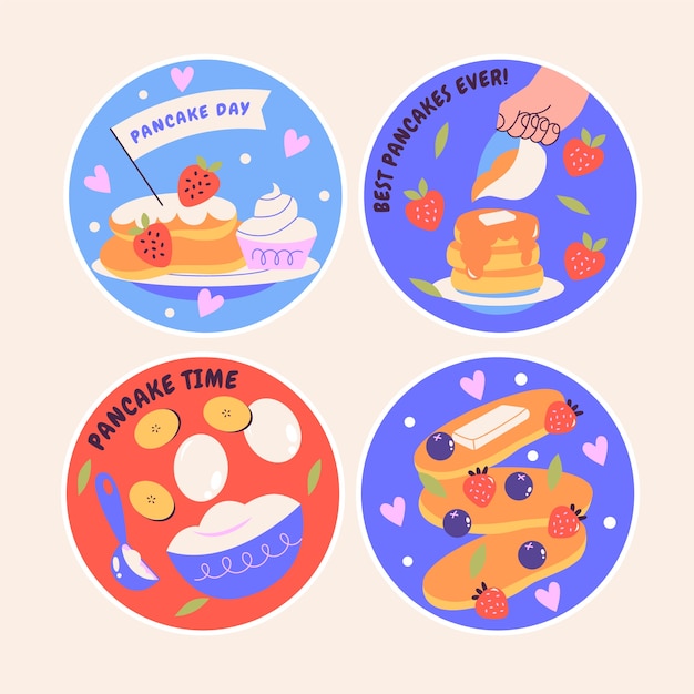 Free Vector naive pancake day stickers collection