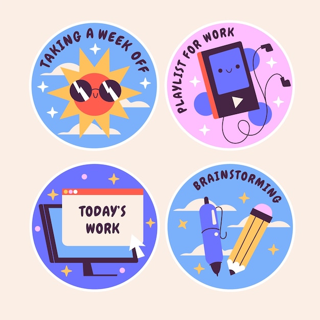 Free Vector naive project status stickers collection