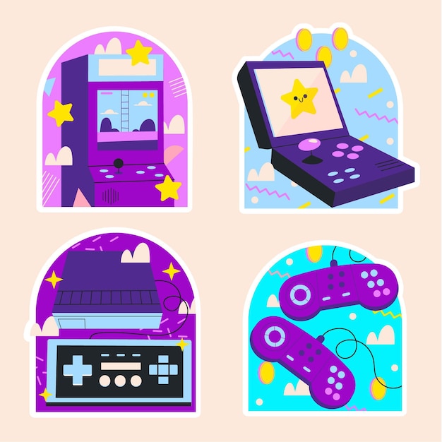 Free Vector naive retro videogames stickers