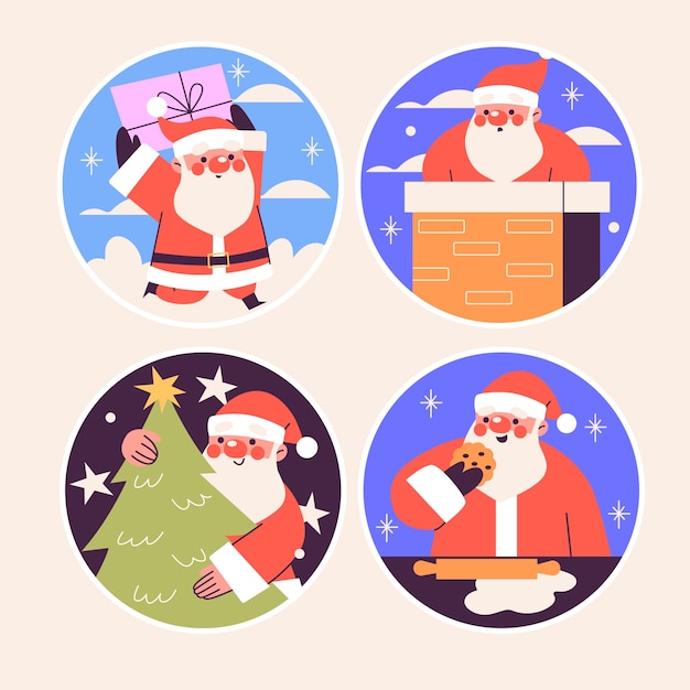 Free Vector naive santa claus stickers collection