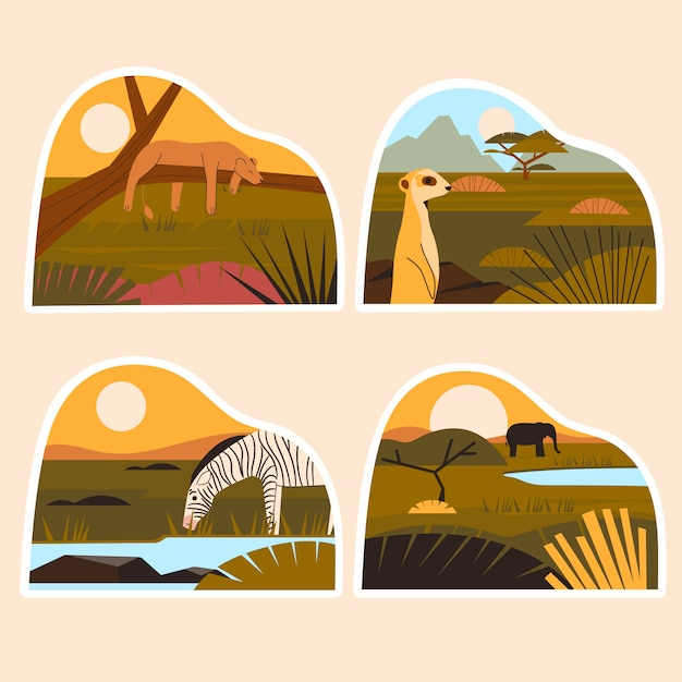 Free Vector naive savannah stickers set