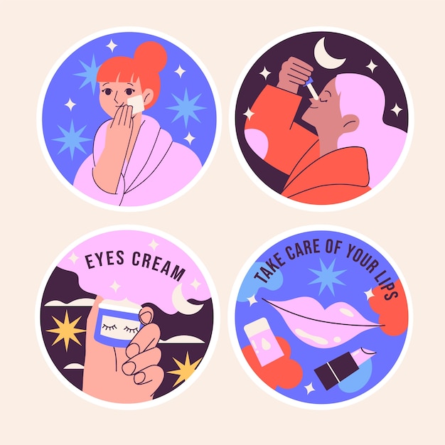 Free Vector naive skincare stickers collection