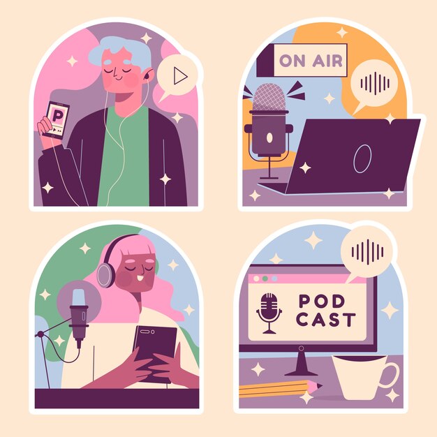 Naive style podcast stickers set