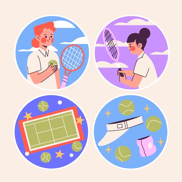 Free Vector naive tennis stickers collection