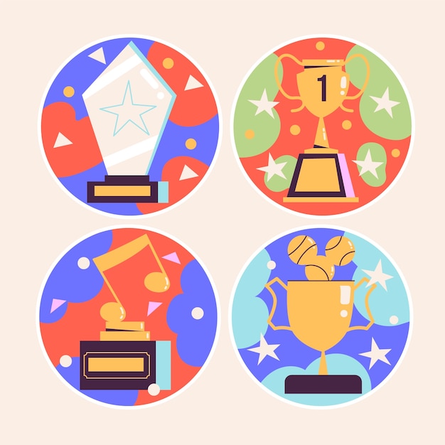 Free Vector naive trophies and awards stickers collection