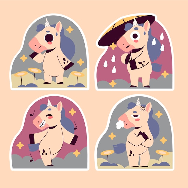 Free Vector naive unicorn stickers collection