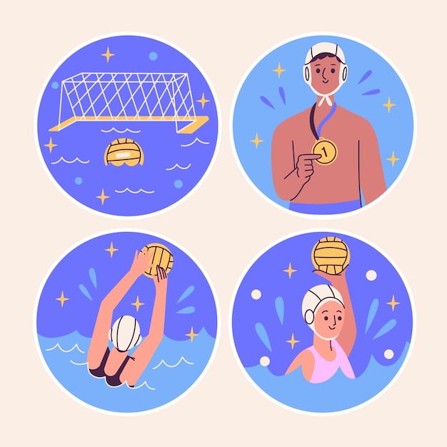 Free Vector naive water polo stickers collection