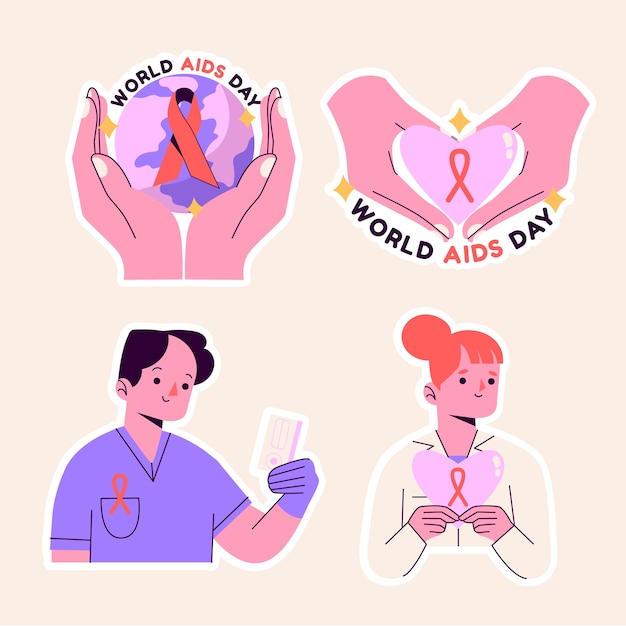 Free Vector naive world aids day stickers