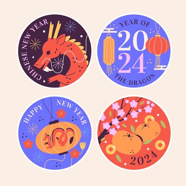 Free Vector naive year of the dragon stickers collection