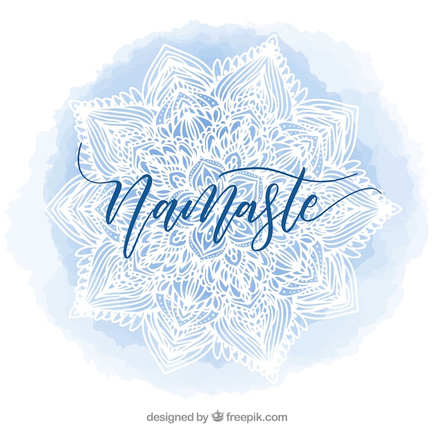 Namaste blue watercolor background with mandala