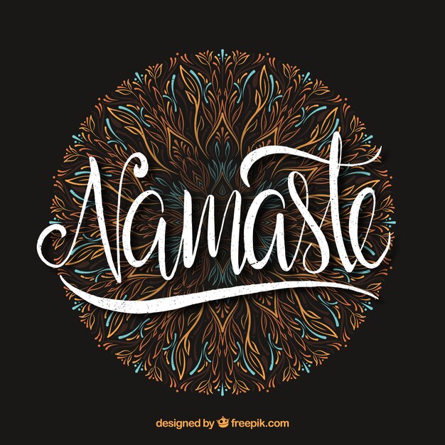 Namaste lettering with hand drawn mandala