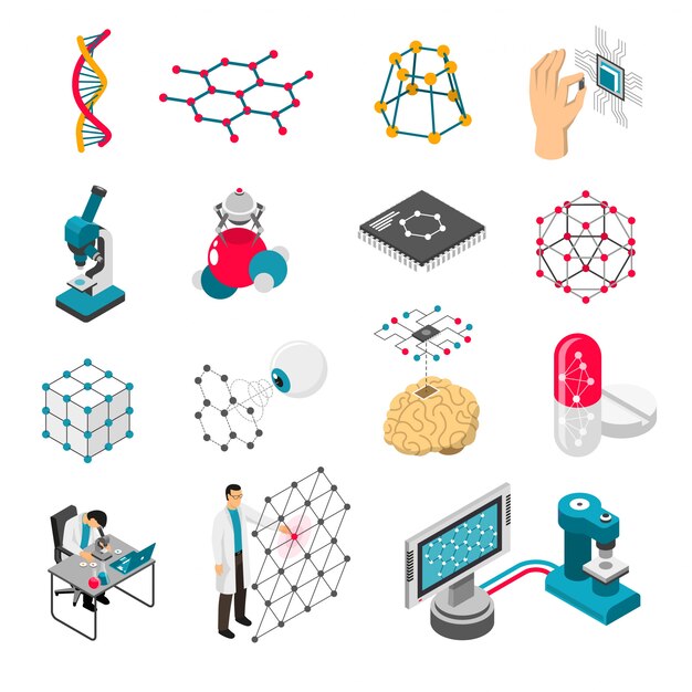 Nano Technology Isometric Icons Set