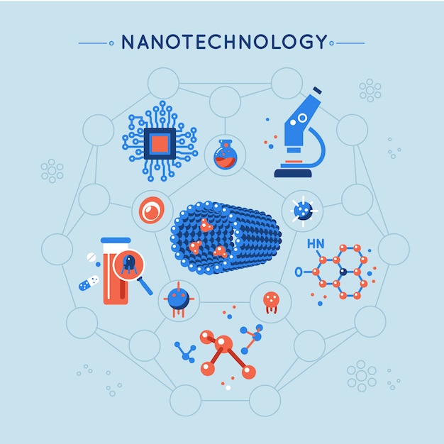 Free vector nanotechnology decorative flat icons set