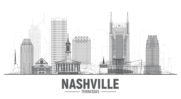 Nashville Tennessee skyline with panorama at white background Vector Illustration Business travel and tourism concept with modern buildings Image for banner or web site