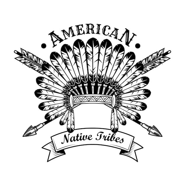 Free vector native american tribe accessories vector illustration. feather headdress, crossed arrows, text. native americans and red indian concept for emblems or labels templates