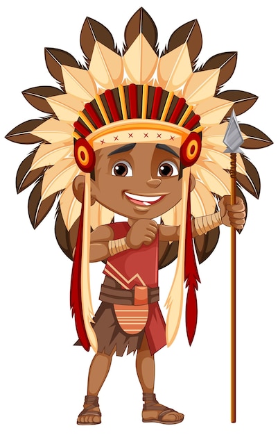 Free Vector native american tribe kid holding spear