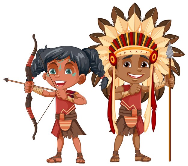 Free Vector native american tribe kids