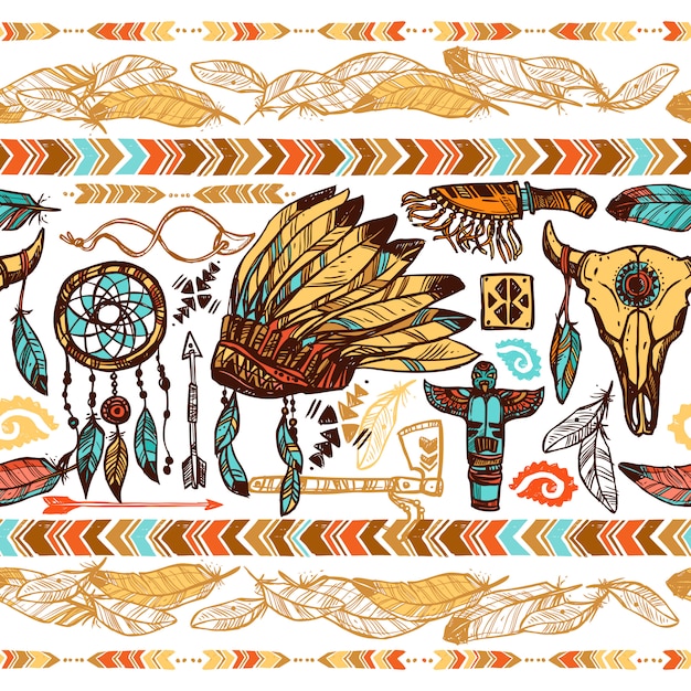 Free vector native americans seamless pattern