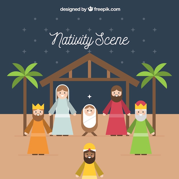 Nativity scene background in flat design 